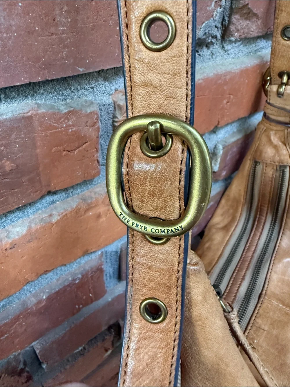 Frye Tan Leather Crescent Shoulder Bag with Adjustable Strap